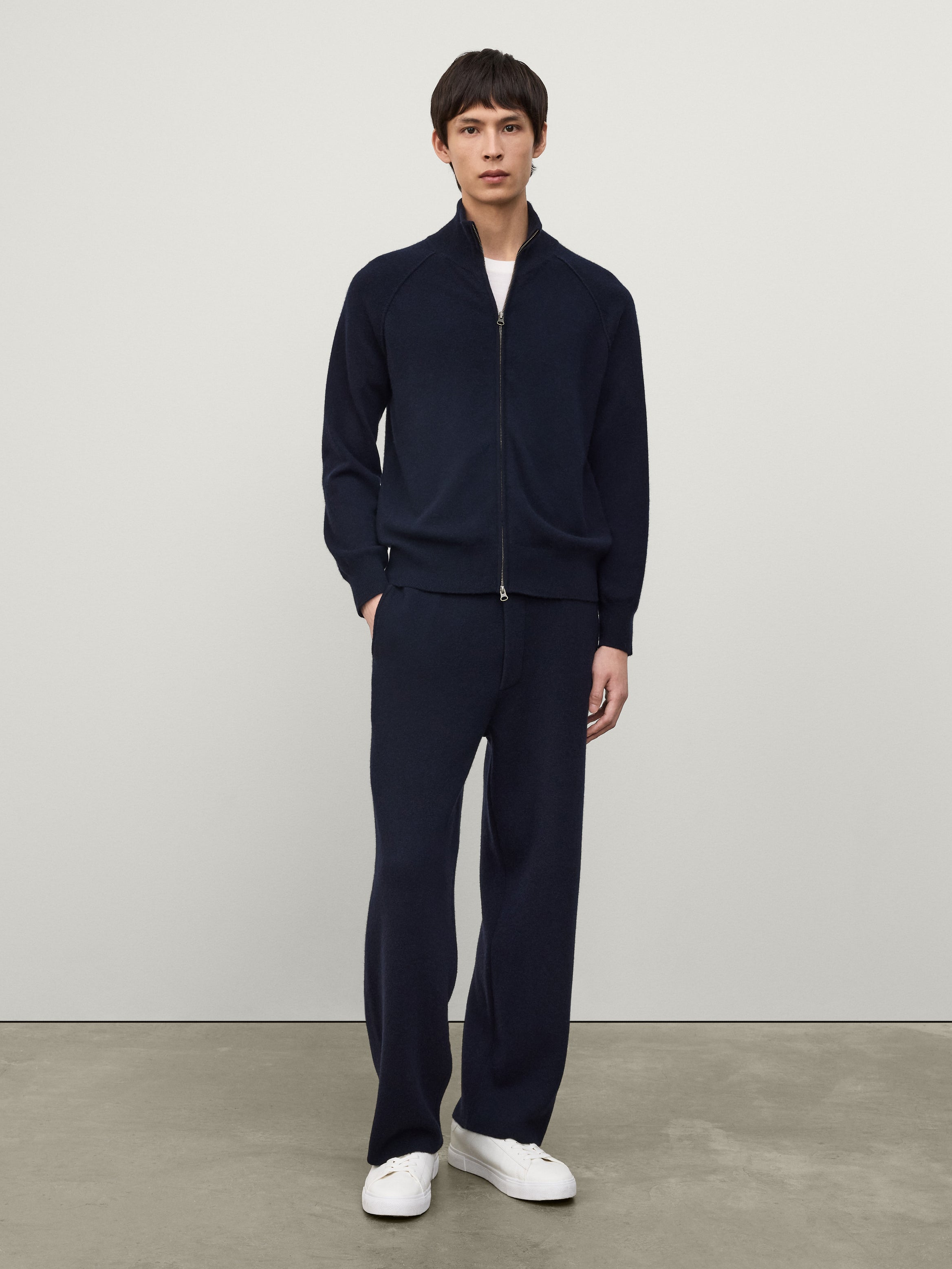 Bran Zip Cardigan Deep Navy | Cashmere | LISA YANG