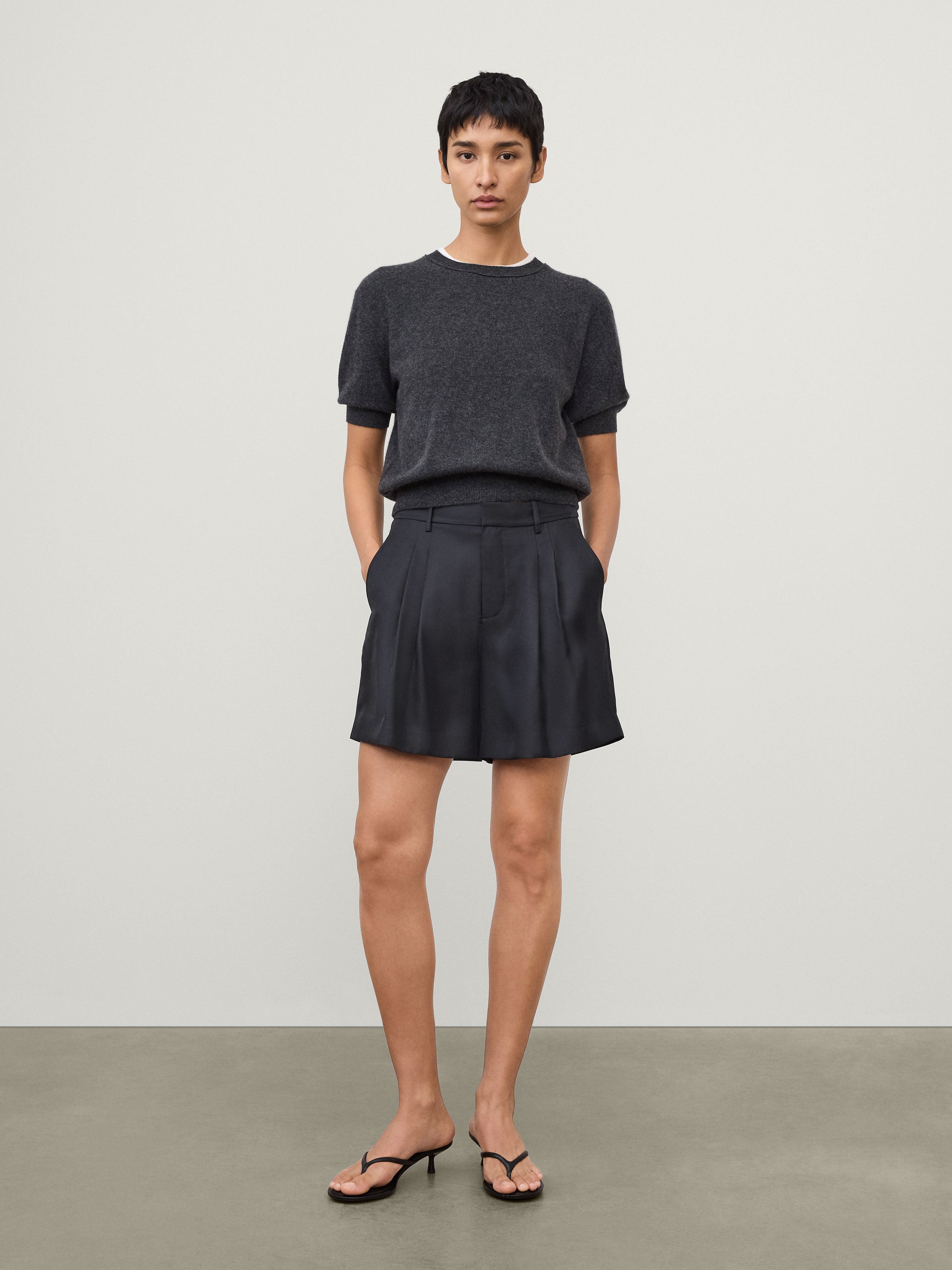 Tailored Wide Leg Shorts Midnight | Silk | LISA YANG