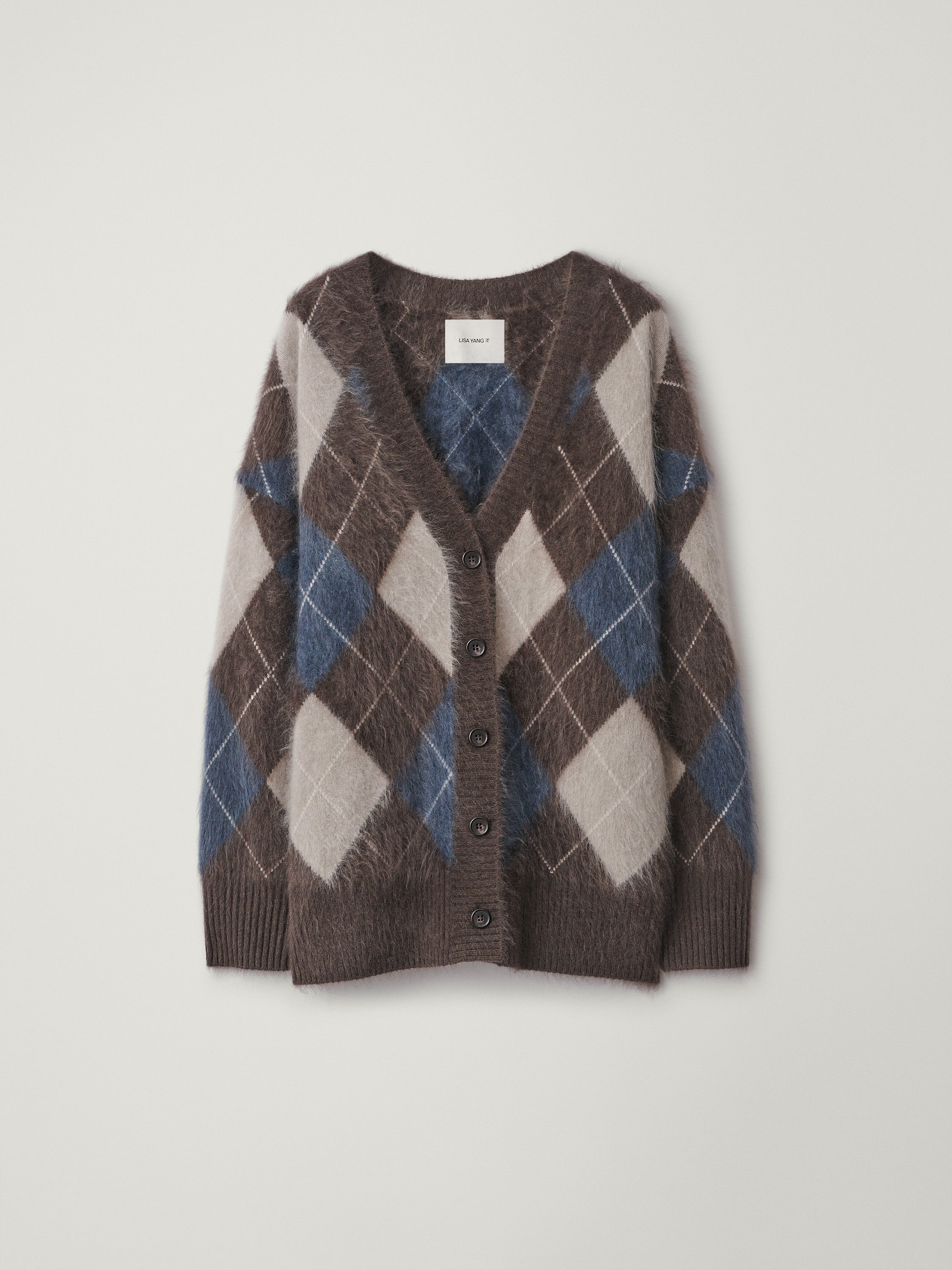 Elaria Cardigan Wood Argyle Brushed | Cashmere | LISA YANG