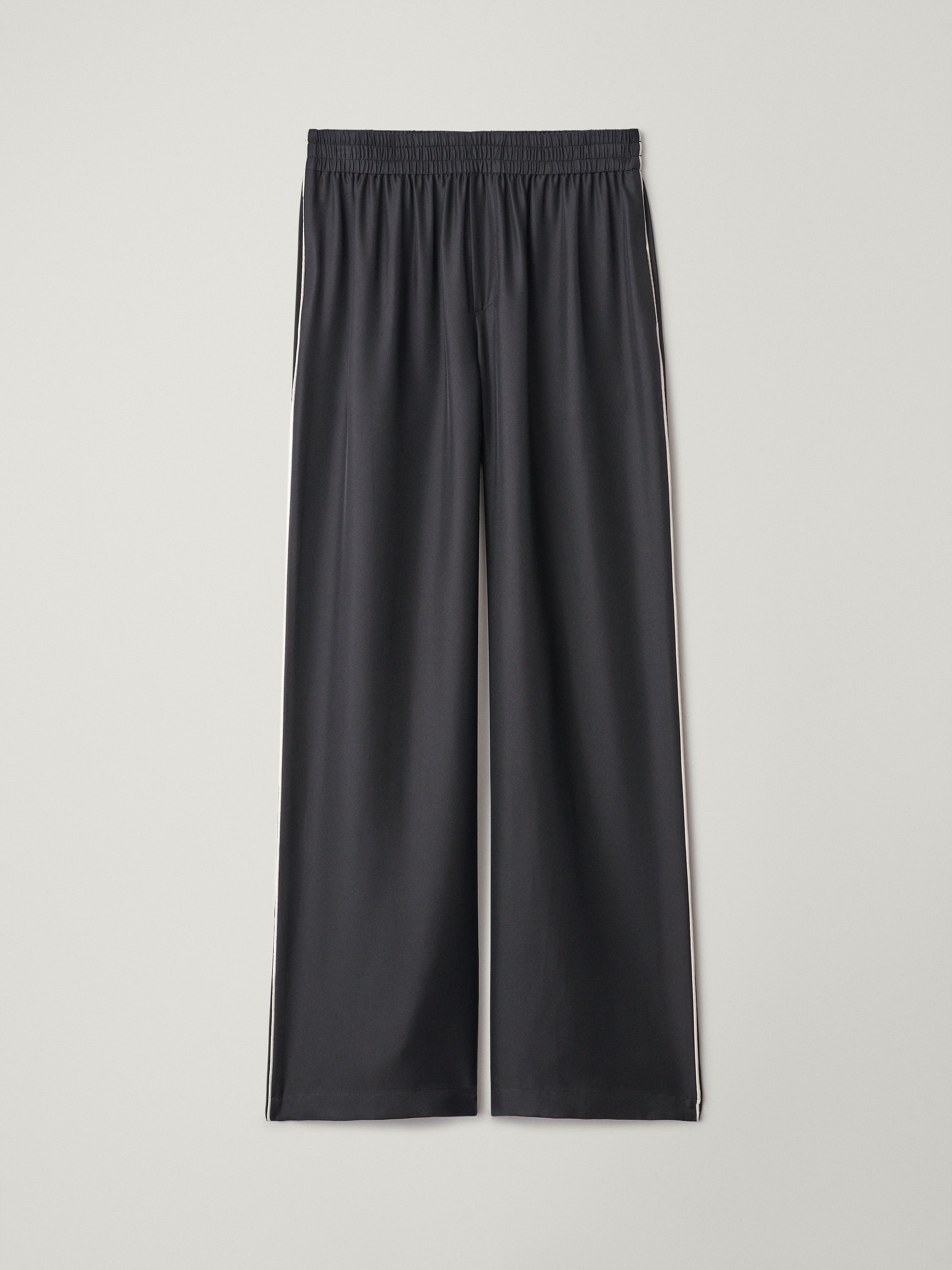 Piping Detail Wide Leg Trousers Midnight/Bone | Silk | LISA YANG