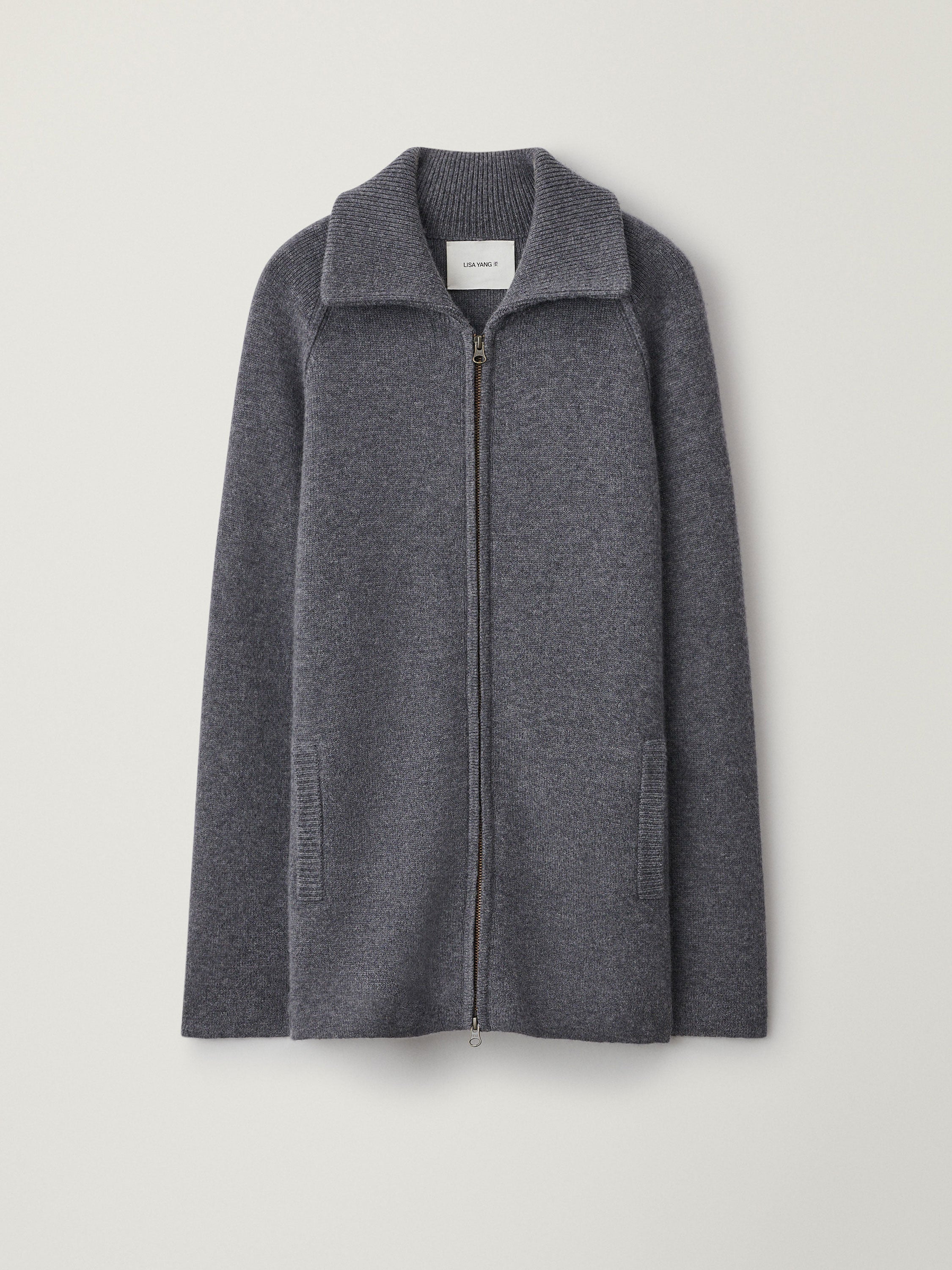 Gardenia Zip Cardigan Graphite | Cashmere | LISA YANG
