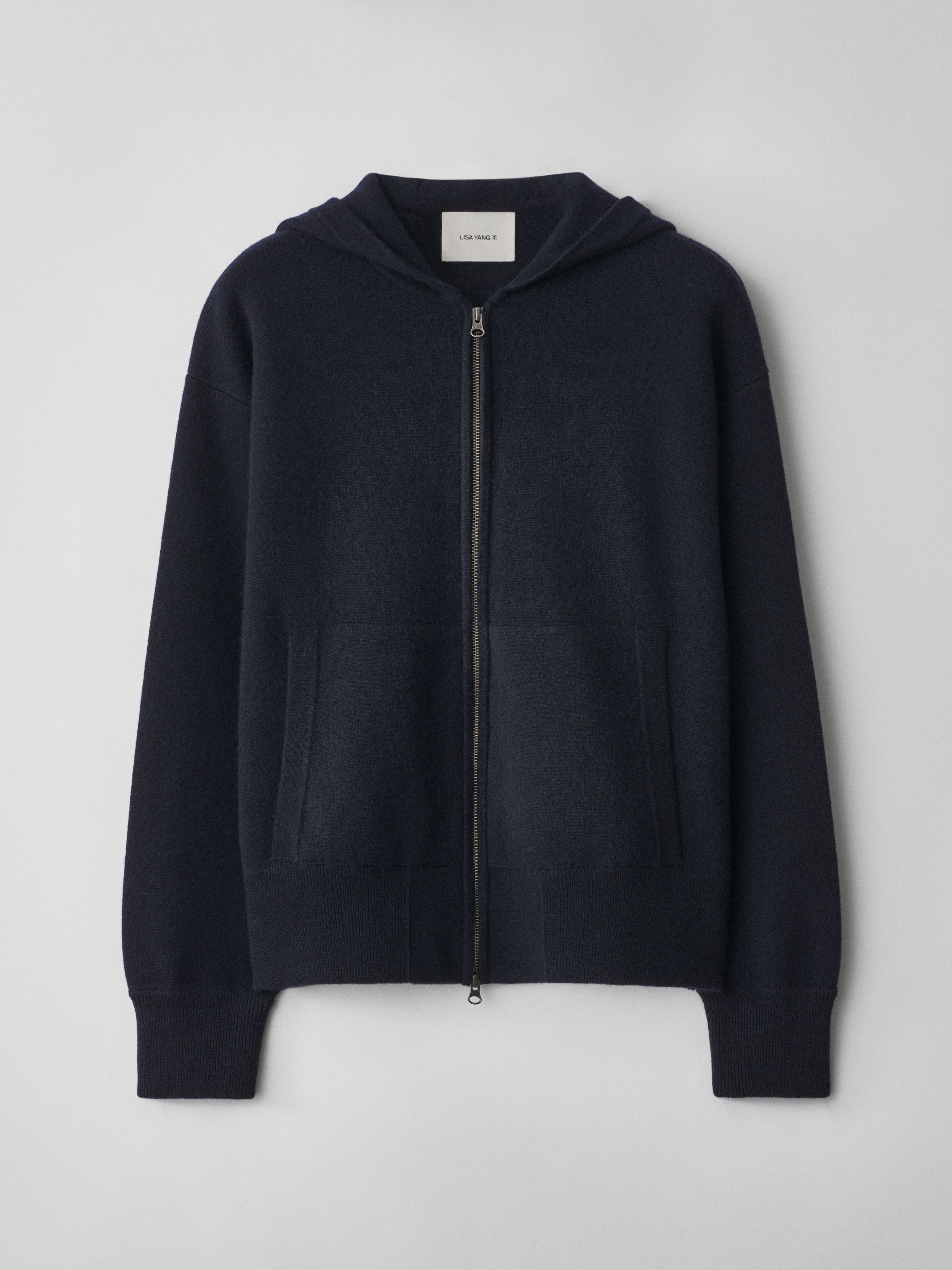 Jori Hooded Zip Cardigan Deep Navy | Cashmere | LISA YANG
