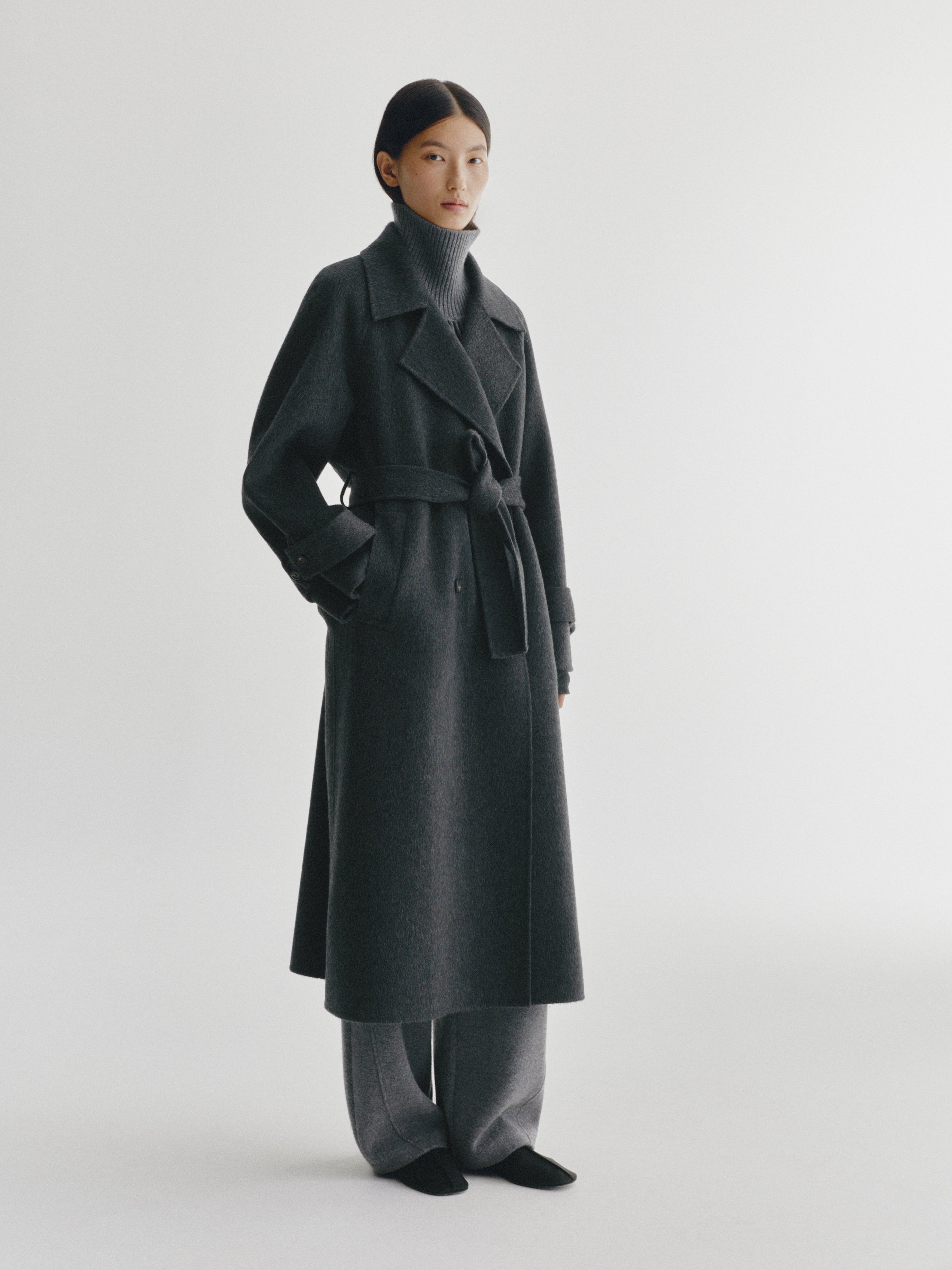 Double Trench Coat Dark Graphite | Wool Cashmere Doublé | Lisa