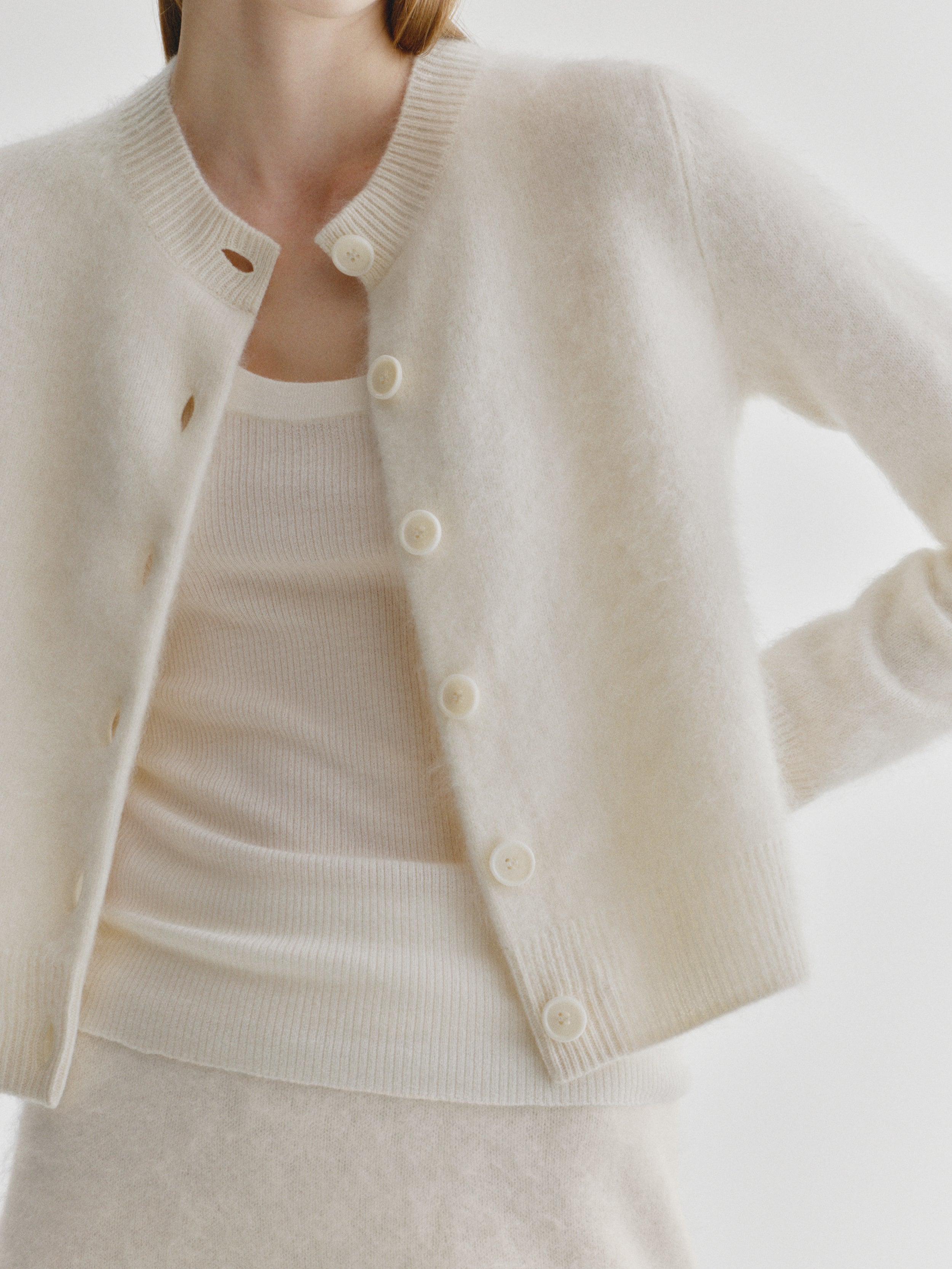 Azalea Cardigan Cream Brushed | Brushed Cashmere | LISA YANG