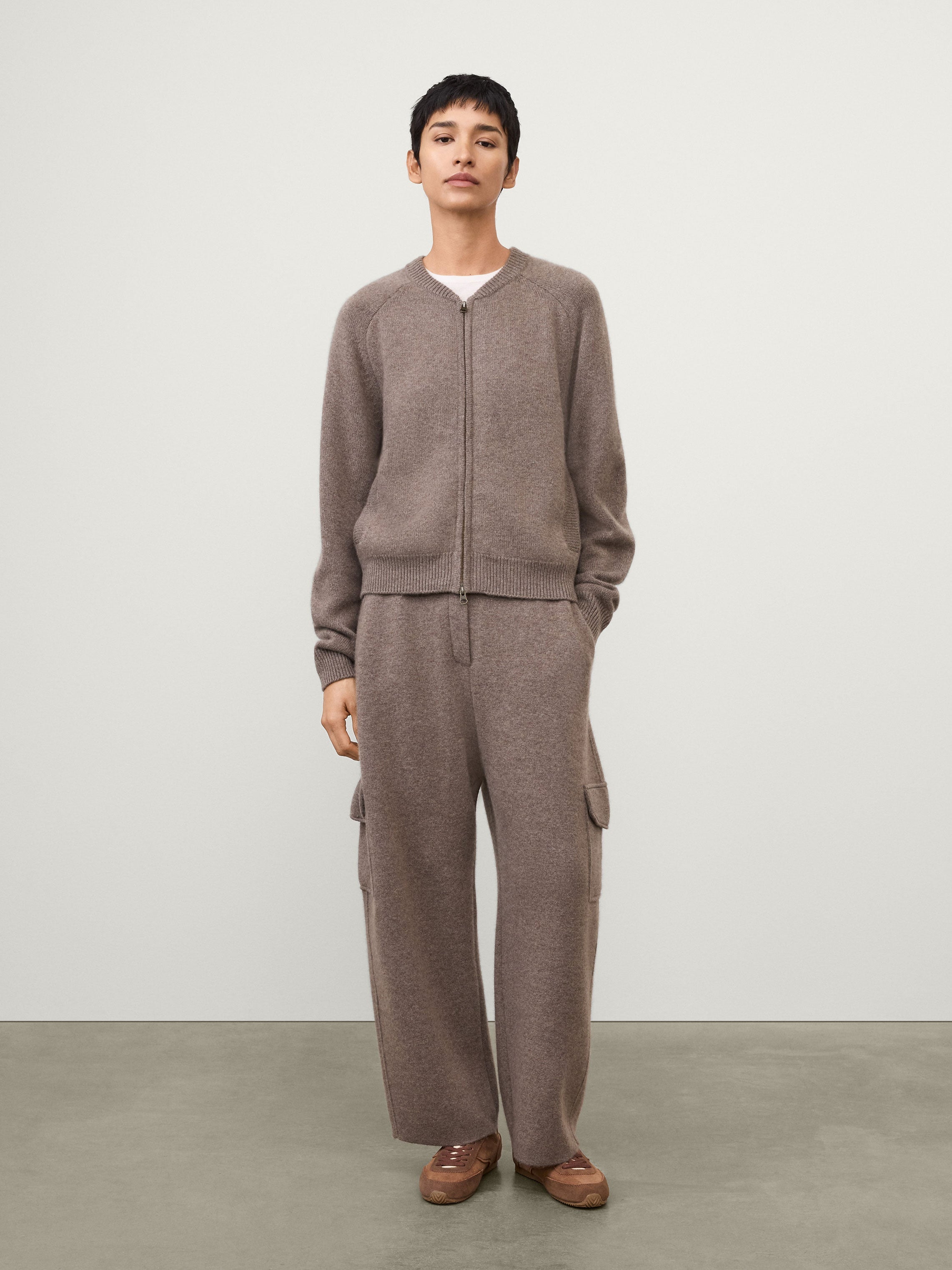 Nessie Zip Cardigan Jacket Truffle | Cashmere | LISA YANG