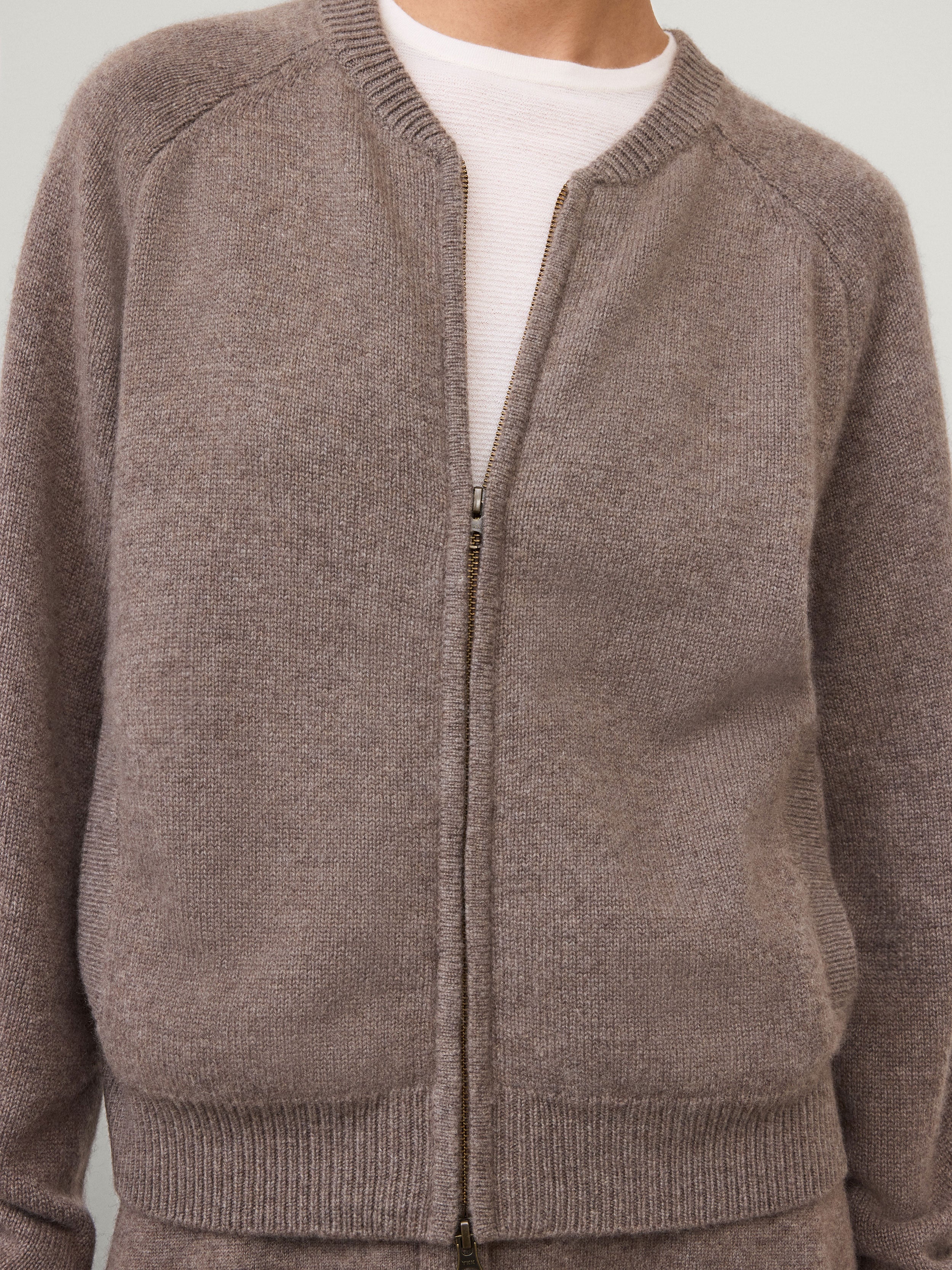 Nessie Zip Cardigan Jacket Truffle | Cashmere | LISA YANG