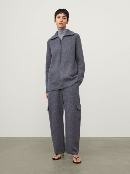 Gardenia Zip Cardigan Graphite | Cashmere | LISA YANG